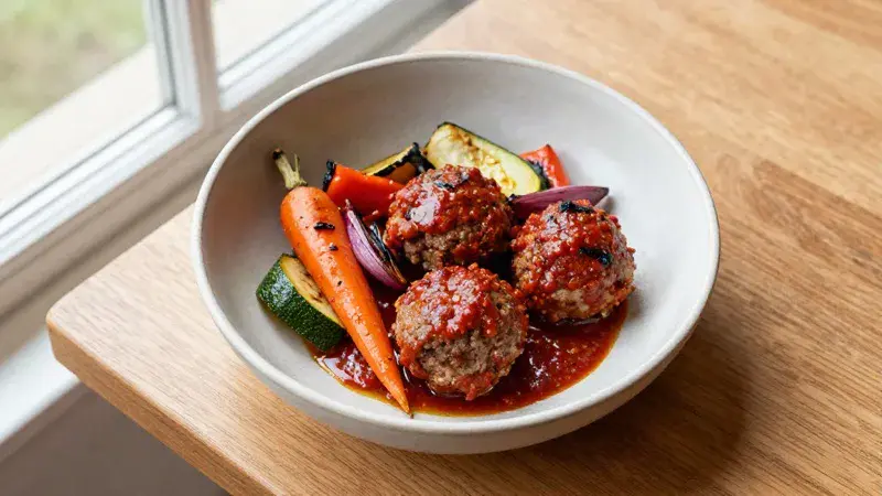 Cajun Beef Meatball Medley with Roasted Veggies and Marinara