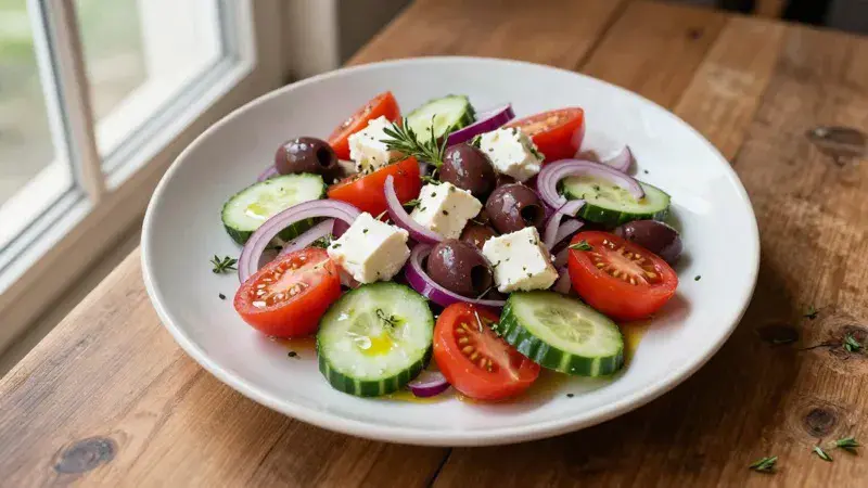 A Greek village salad being scanned