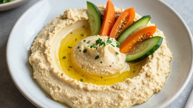Israeli Hummus with Garden Vegetables