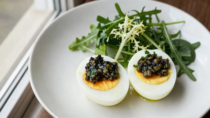 Boiled Eggs with Olive Tapenade
