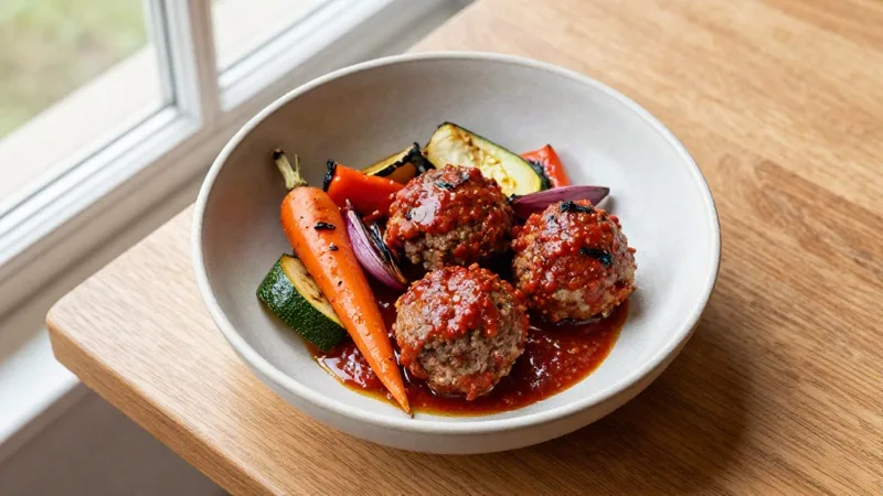 Cajun Beef Meatball Medley with Roasted Veggies and Marinara