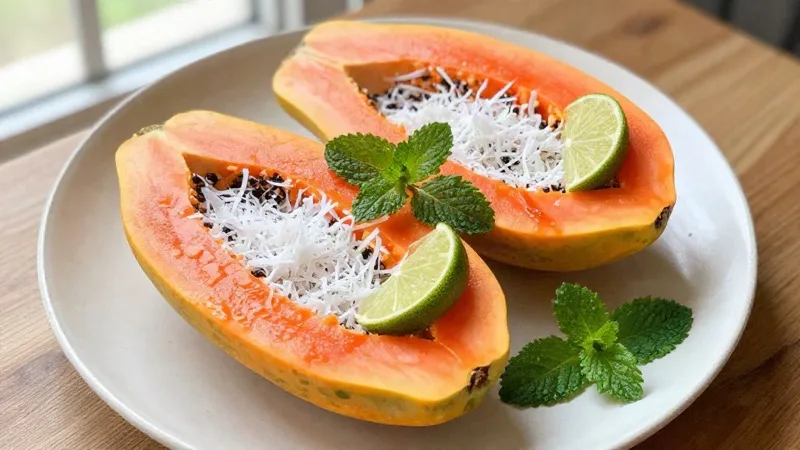 Papaya Boats with Coconut & Lime