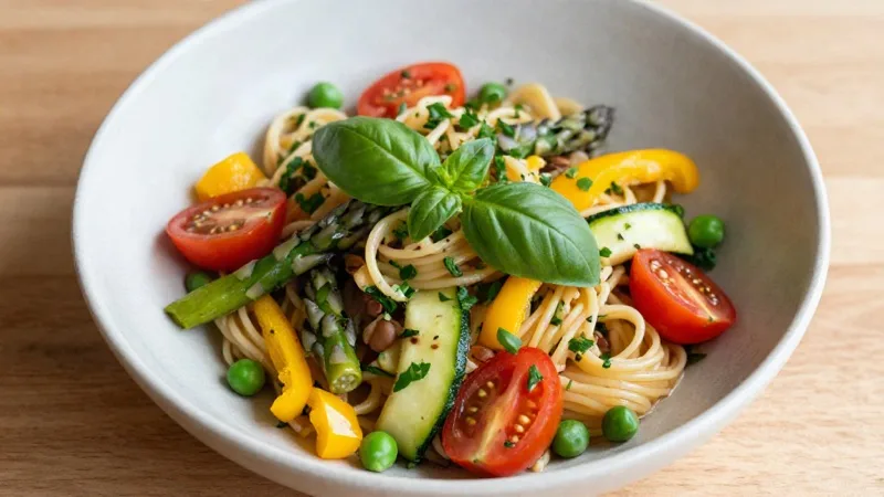 Red Lentil Pasta Primavera