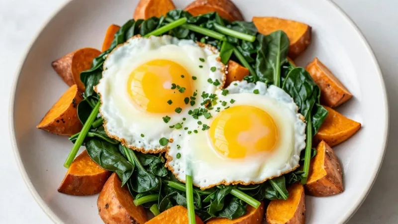 Sweet Potato Hash with Eggs & Spinach