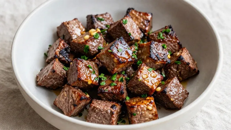 Air-Fryer Garlic-Butter Steak Bites with Herb Garnish