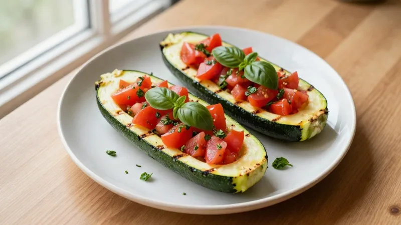 Grilled Zucchini Boats with Tomato-Basil Topping