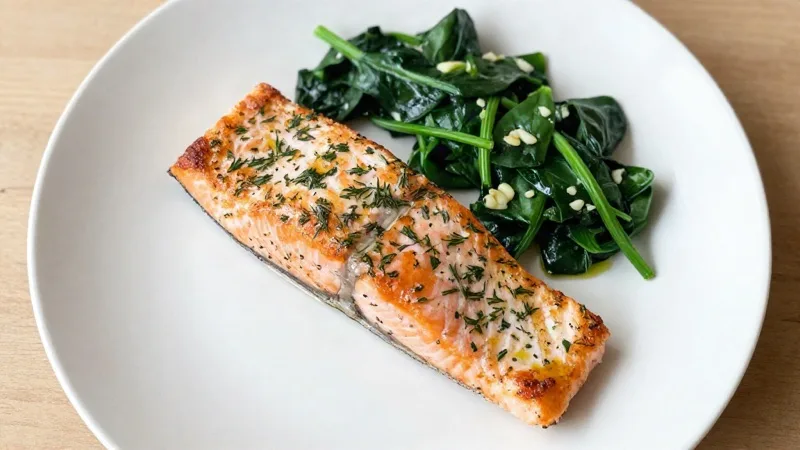 Herb-Crusted Salmon with Garlic Spinach
