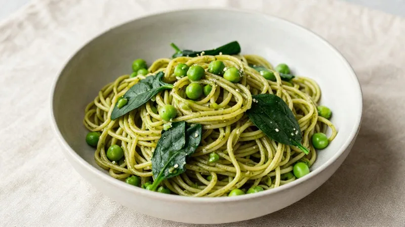 Edamame Pasta with Pesto & Greens