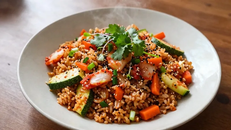 Korean Kimchi Fried Rice with Homegrown Vegetables